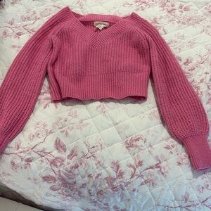 Pink V-Neck Cropped Sweater